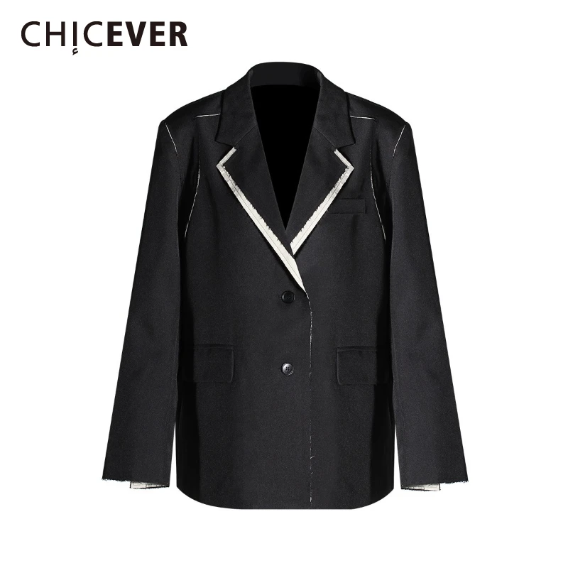 

CHICEVER Black Spliced Single Breasted Jacket Female Lapel Long Sleeve Office Lady Loose Women's Jackets Autumn Fashion Style