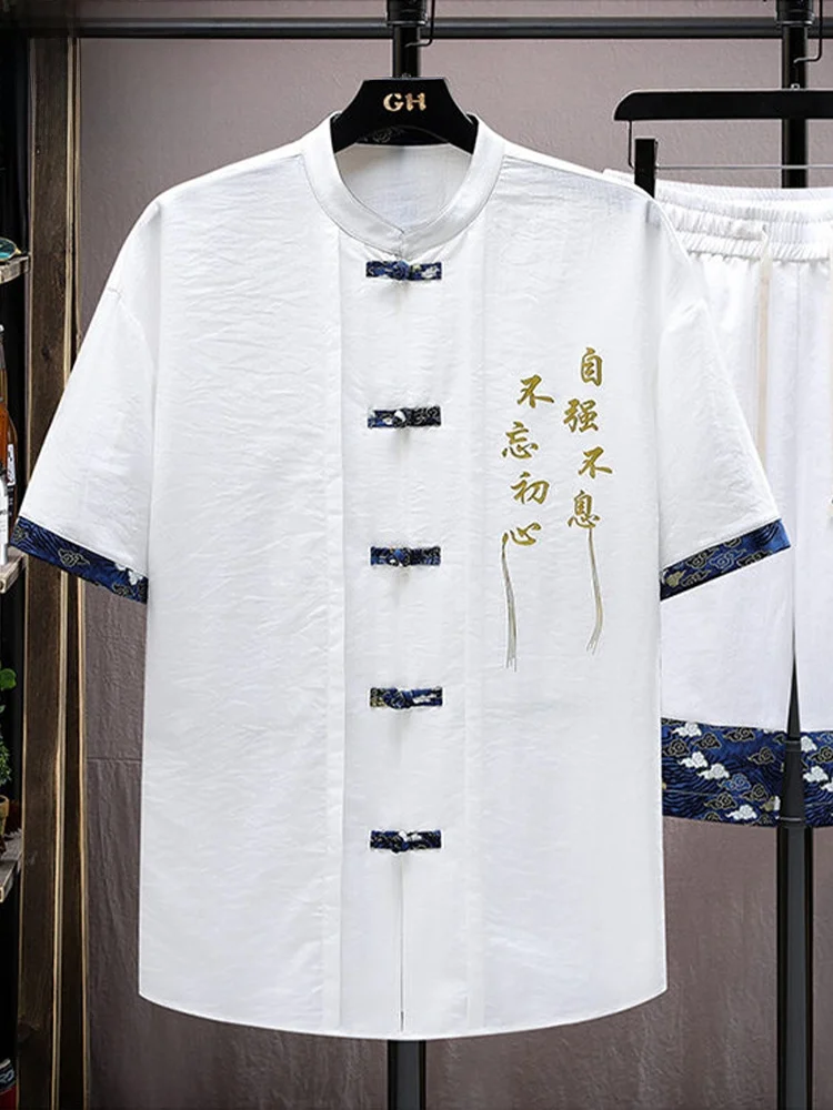casual-short-sleeve-tang-suit-set-for-men-lightweight-breathable-summer-thin-button-decorated-stand-collar-two-piece-set