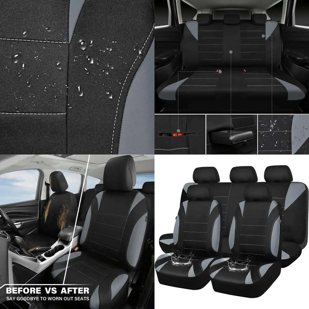 

Универсальные неопреновые чехлы на сиденья для автомобилей, внедорожников, фургонов, седанов и грузовиков — водонепроницаемый полный комплект черного и серого цвета