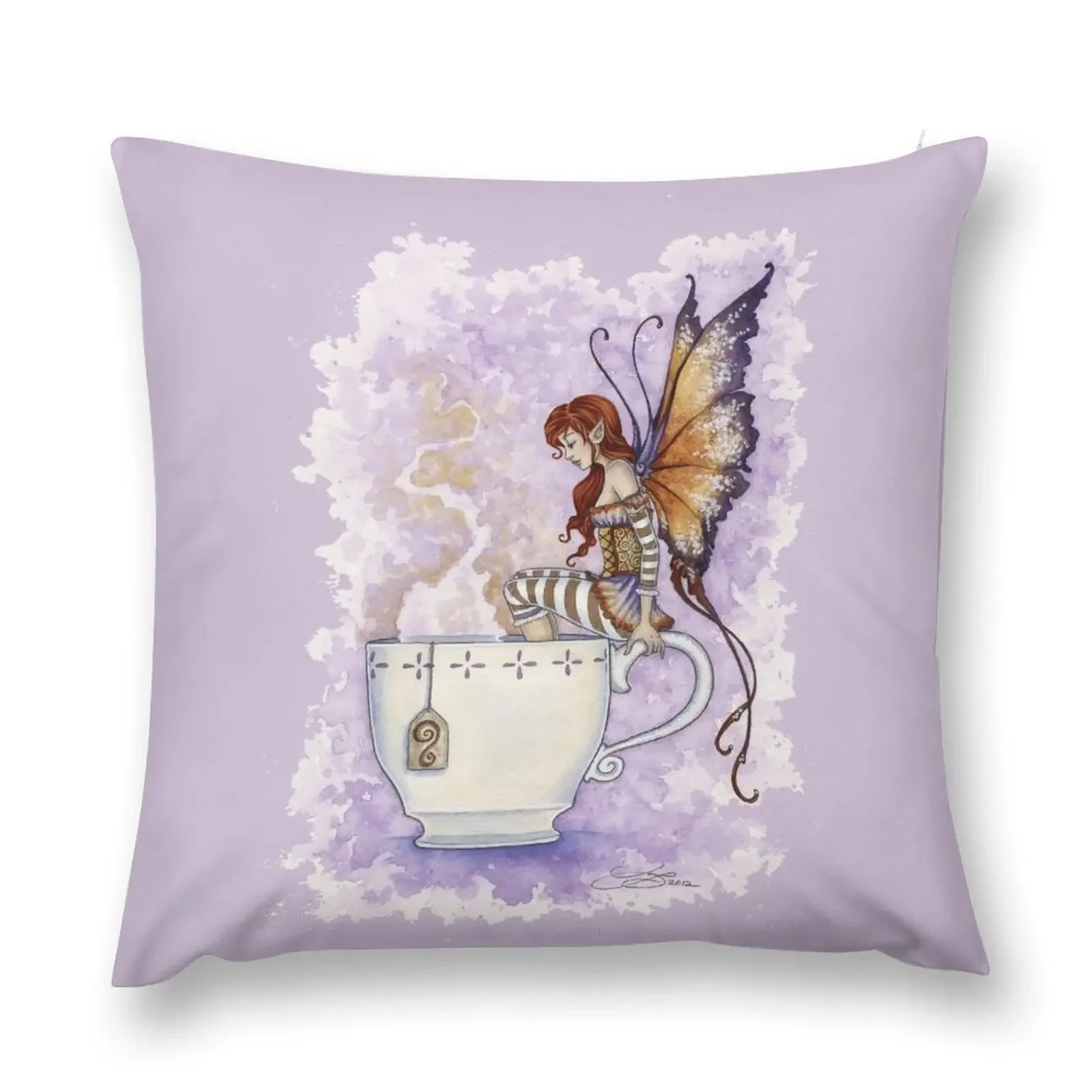 Warm Toes Tea Faery Throw Pillow anime girl pillow cover luxury luxury decor pillow