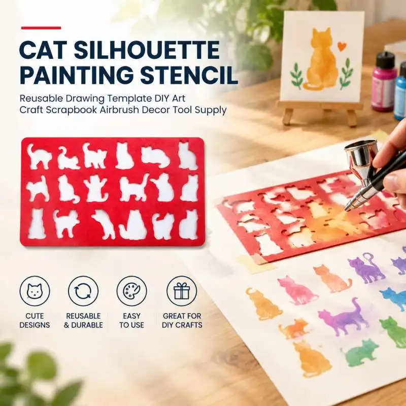 Cat Silhouette Painting Stencil Reusable Drawing Template DIY Art Craft Scrapbook Airbrush Decor Tool Supply