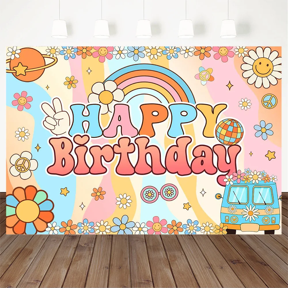 Mocsicka фон для дня рождения с маргариткой девочкой в стиле бохо Радужный цветок автобус блестящая Звезда Декор Детский Малыш для фотостудии