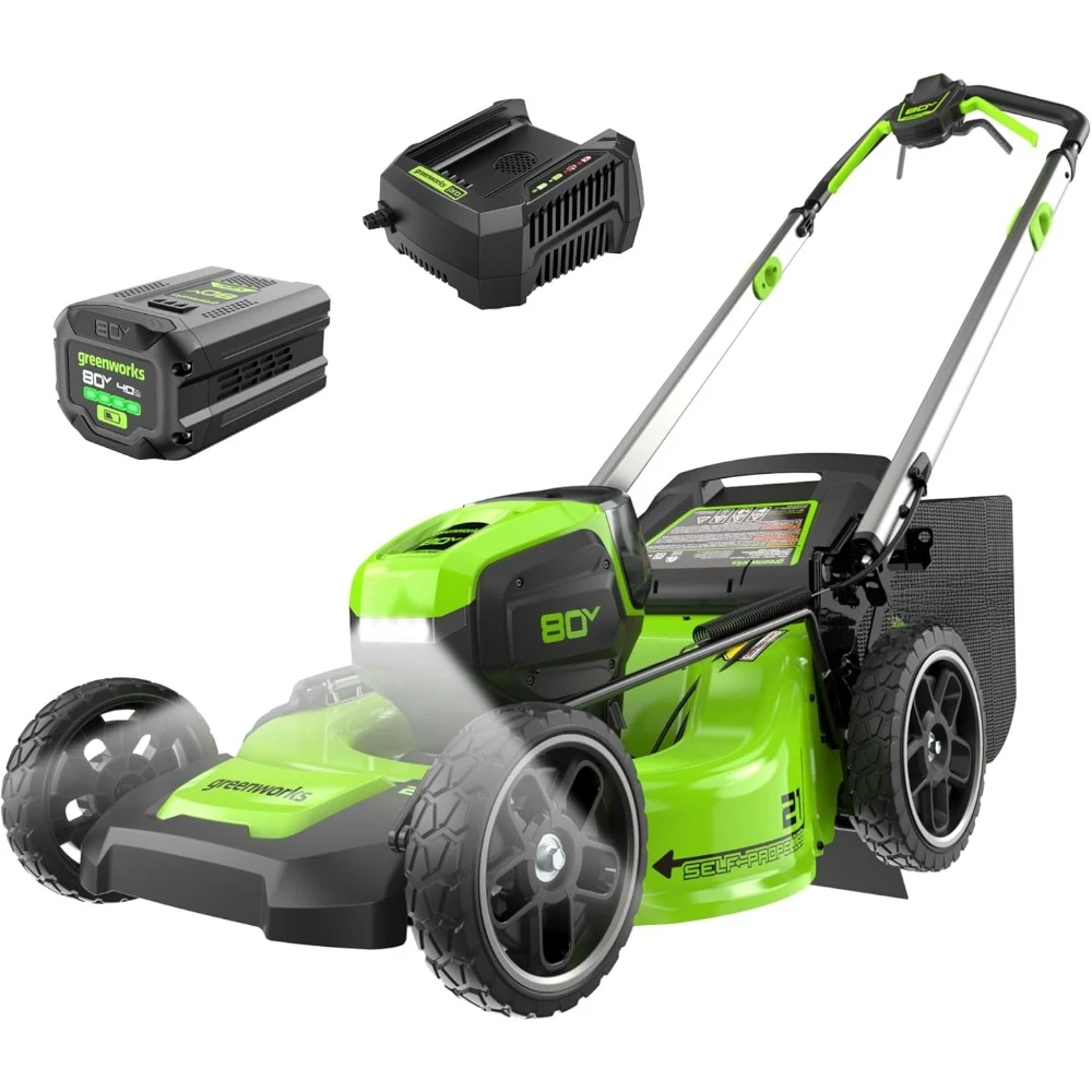 

80V 21" Brushless Cordless (Self-Propelled) Lawn Mower (LED Headlight + Aluminum Handles), 4.0Ah Battery and Rapid Charger