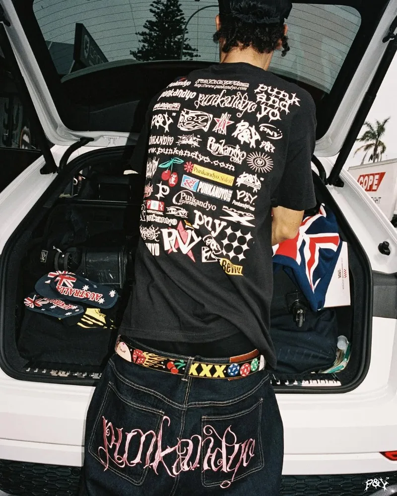 Y2K バギーパンツ ヴィンテージレザータグ ピンク STFU文字刺繍 ヒップホップ ワイドレッグパンツ ゴシック ハイストリート 原宿系 ユニセックスジーンズ