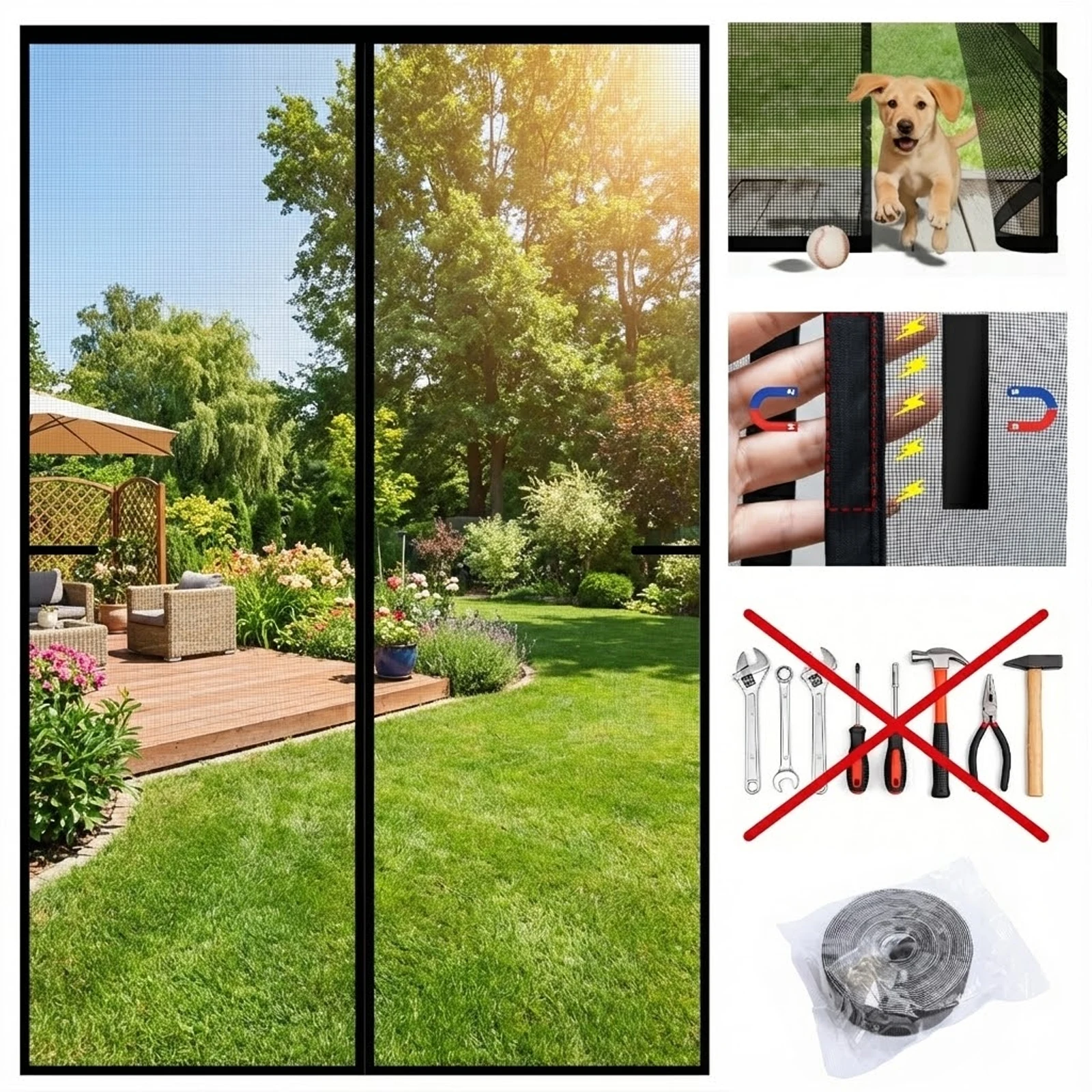 Upgraded PP Nano Magnetic Screen Door, Auto-Close Insect-Proof Mesh for Home. Tool-Free Install, Hands-Free Entry, Blocks Bugs