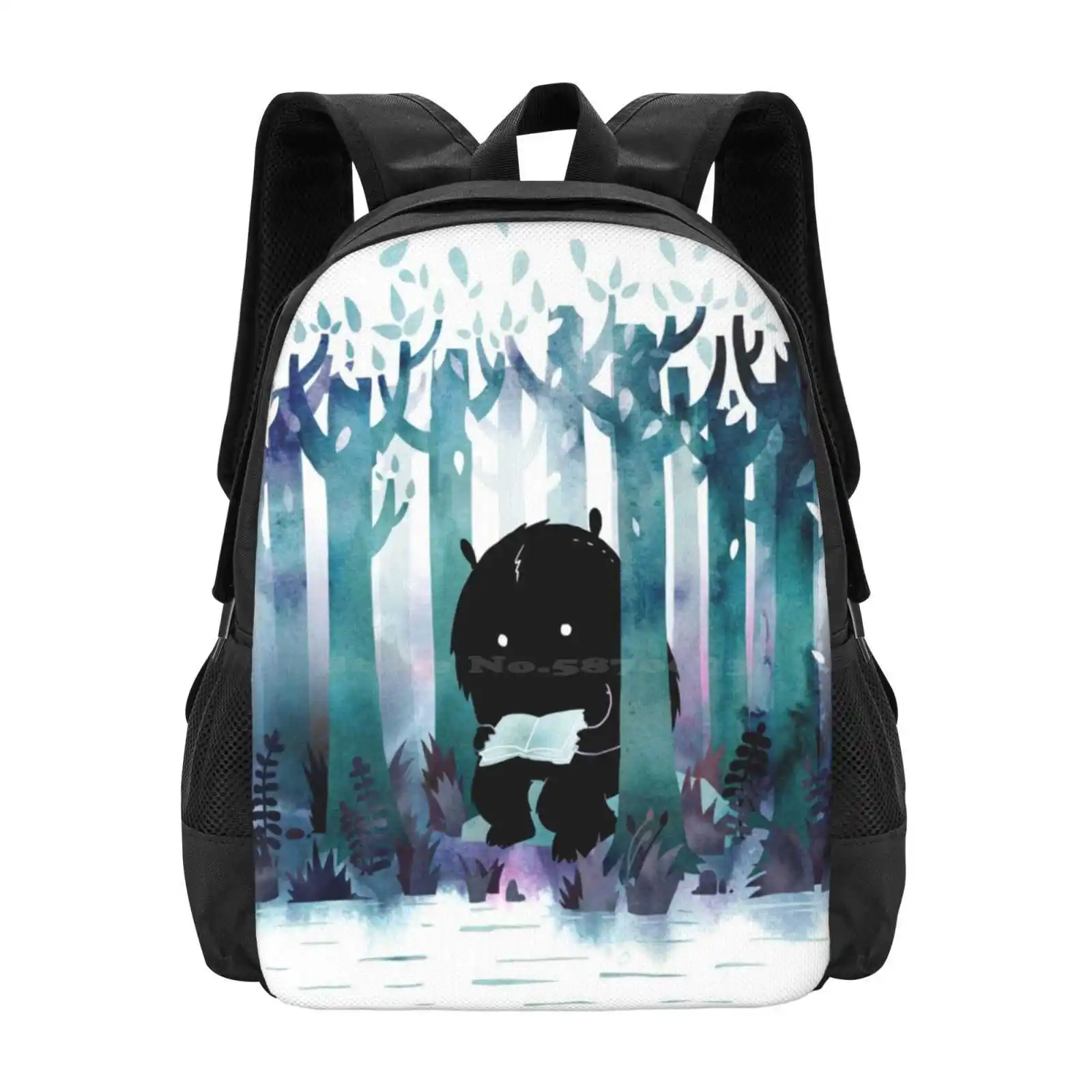 A Quiet Spot New Arrivals Unisex Bags Student Bag Backpack Monster Watercolor Books Reading Forest Spring Summer Fall Fauna