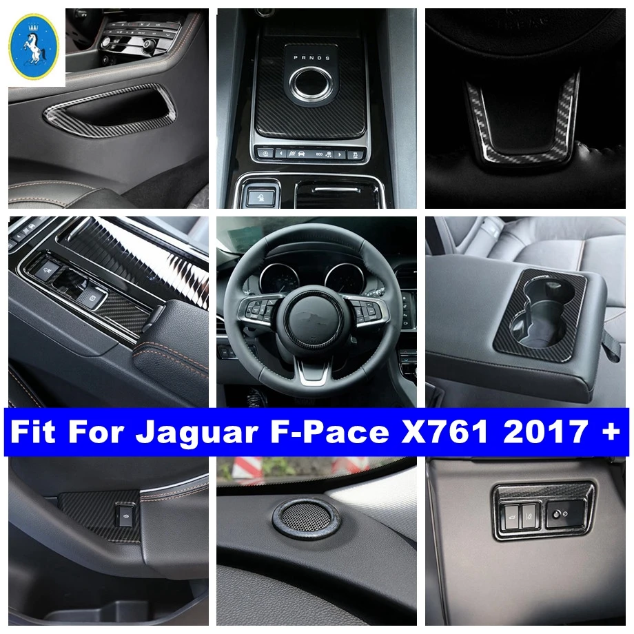 Gear Panel / Window Rises / Side Air Vent Cover Trim For Jaguar F-Pace X761 2017 - 2022 Carbon Fiber Look Interior Accessories