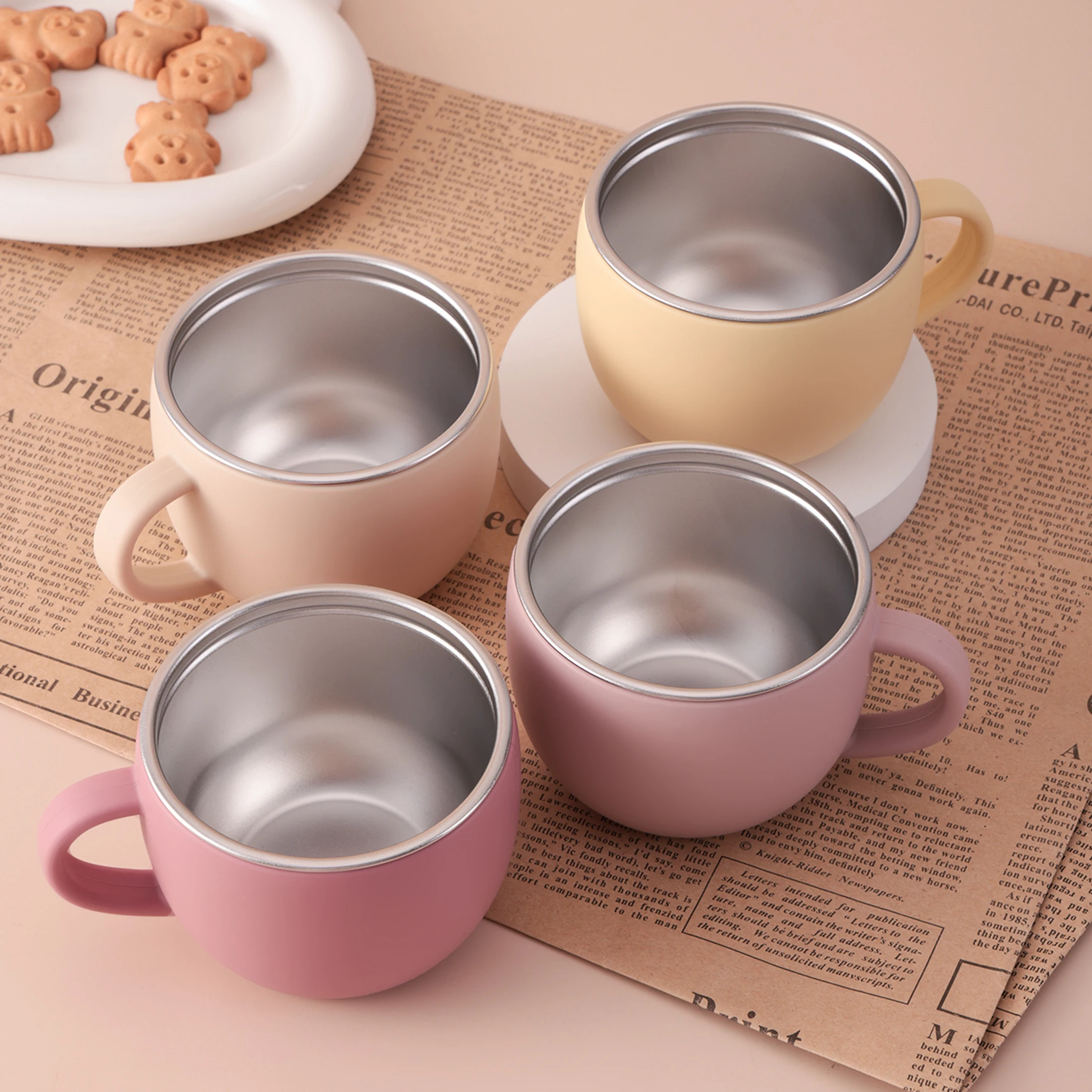 1PCS Baby Stainless Steel Water Cup Removable Silicone Feeding Cup BPA Free Single Handle Feeding Liquid Water Cup Baby Stuff