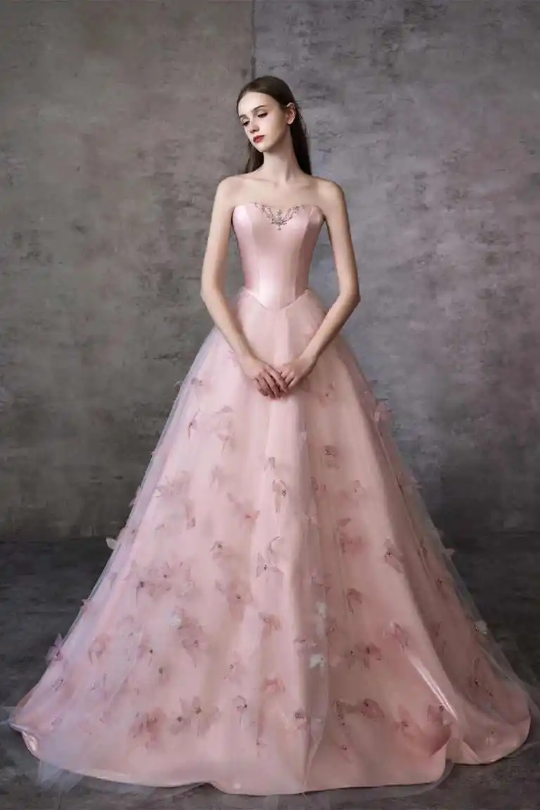 Elegant Crystal 3D Applique Evening Dress Strapless A-Line Sweep Train Formal Party Prom Garment платье на выпускной Customized