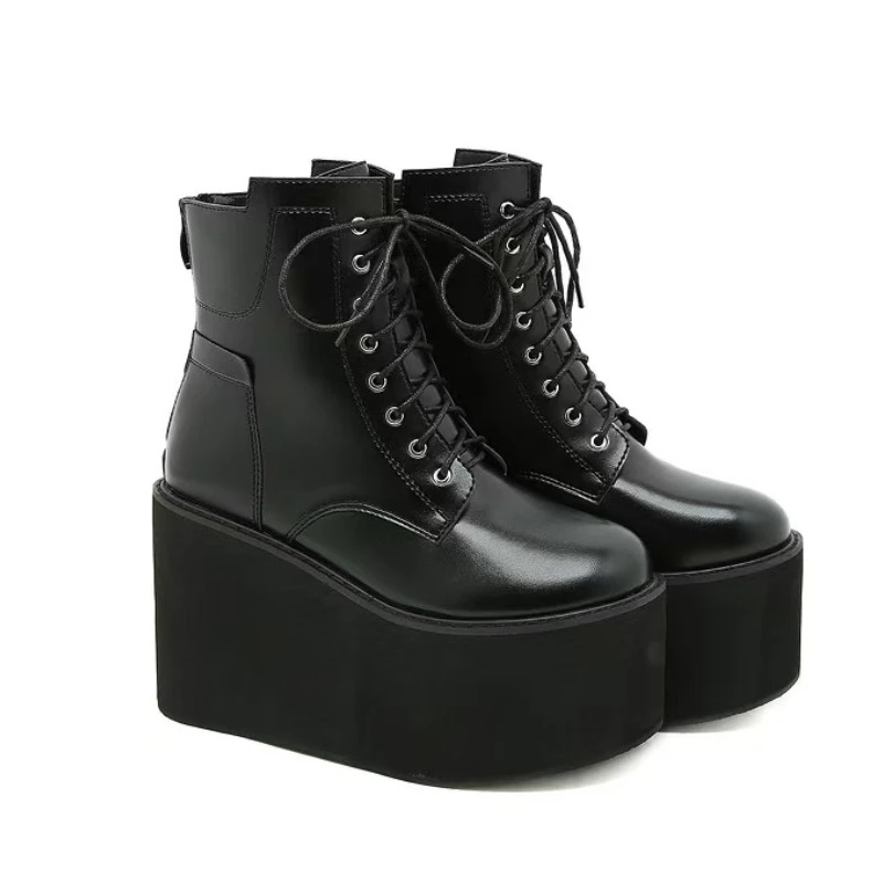 

2025 Новые женские ботинки, модная распродажа, женские ботинки на танкетке в стиле панк, готики, на платформе, на танкетке, повседневная женская обувь в стиле гот-панк, размер 43