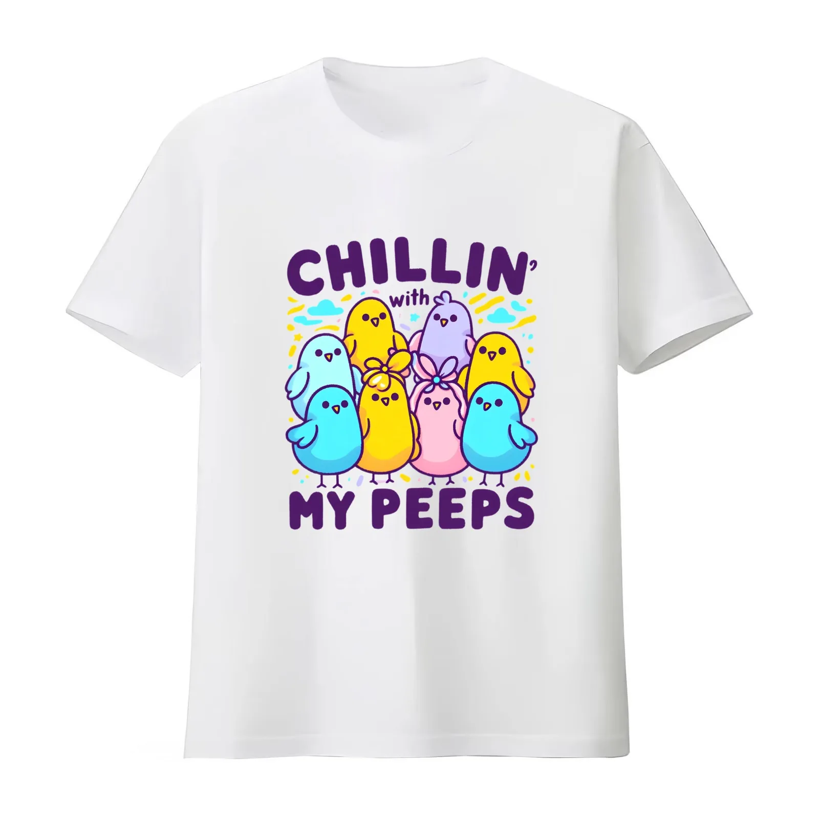 Chillin' With My Peeps T-Shirt Summer Casual Cotton Tee Oversized Streetwear Tops Vintage Graphic Print Unisex Men Women