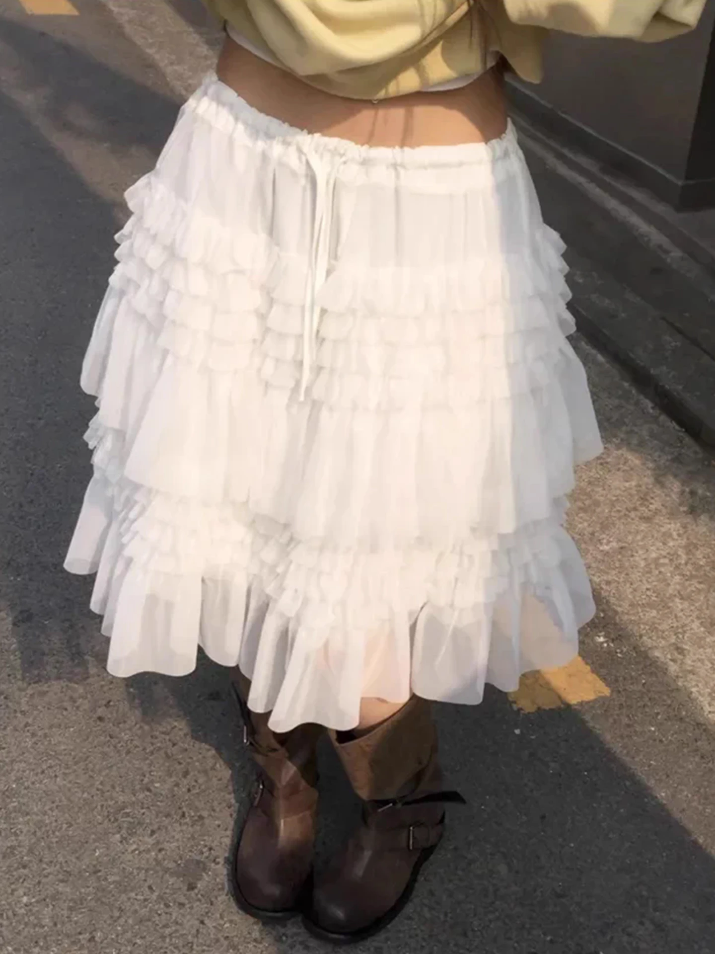 

Летняя женская многослойная пышная юбка-кейк Liangliang Home Gentle Wind из сетки, с завышенной талией, маленький размер, в корейском стиле