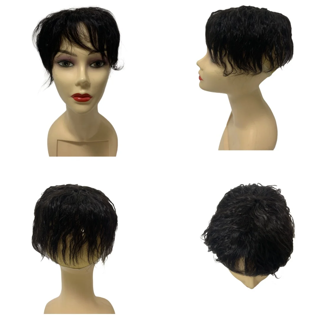 Human Hair Toppers Short Curly Hair Topper with Bangs For Women Natural Cornrow Hairpieces Wavy Hair 15cm Gray Hair Cover