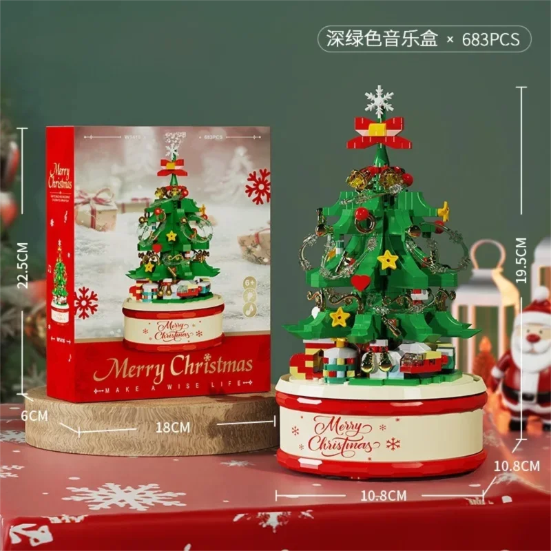 

Christmas tree with rotating lights music box building block toy a perfect holiday gift and assembled decorative piece for girl