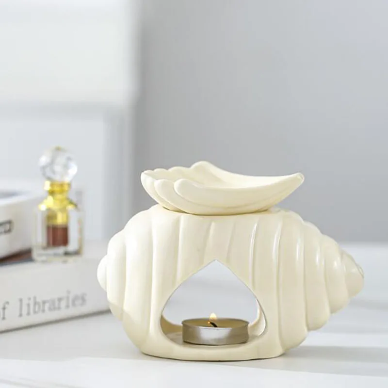 Detachable Ceramic Conch Essential Oil Burner Waxes Melt Burner Warmer Tealight Candle Holder Home Tabletop Decor Yoga Spa Gifts