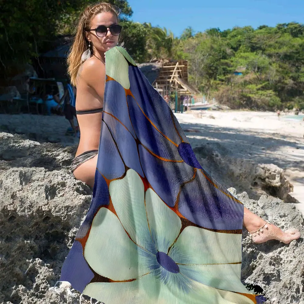 Abstract Blue Flower Oil Painting Quick Drying Microfiber Beach Towel Lightweight for Swimming Camping Yoga - Bath Towel