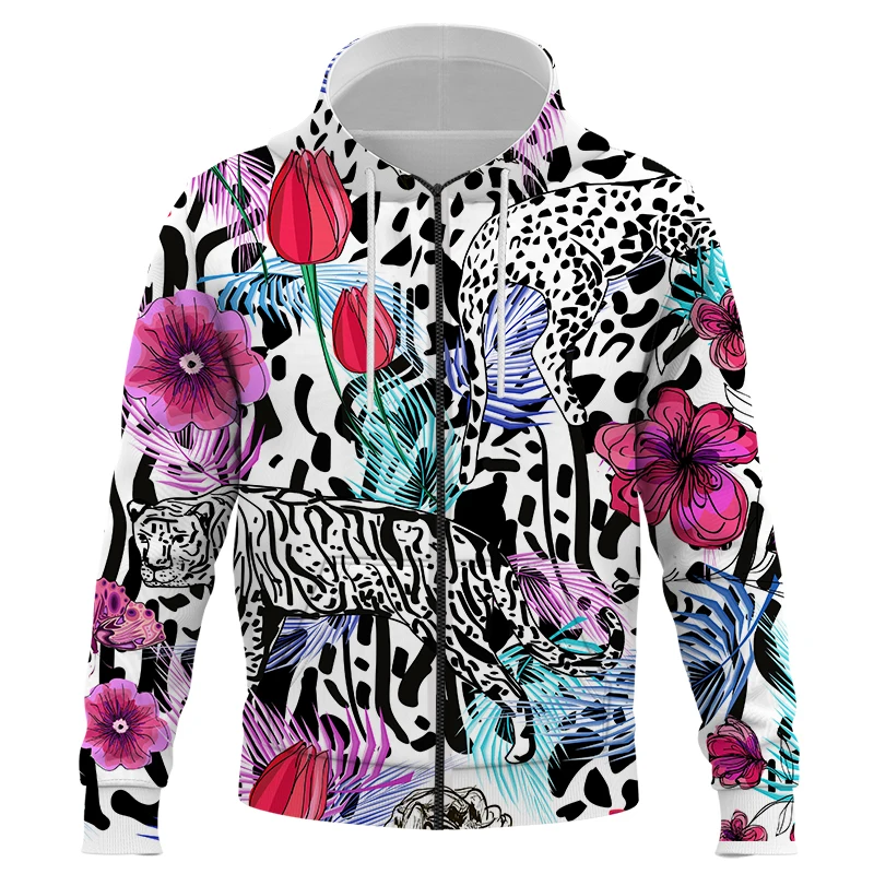 New Jungle Animals 3D Printed Hooded Sweatshirt Men/women Casual and Comfortable Harajuku Spring and Autumn New Zipper Hoodies