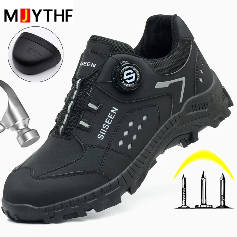 

Rotating button Indestructible shoes Men Puncture-Proof Work Boots Steel toe shoes Wear resistant Safety Shoes Protection Boots