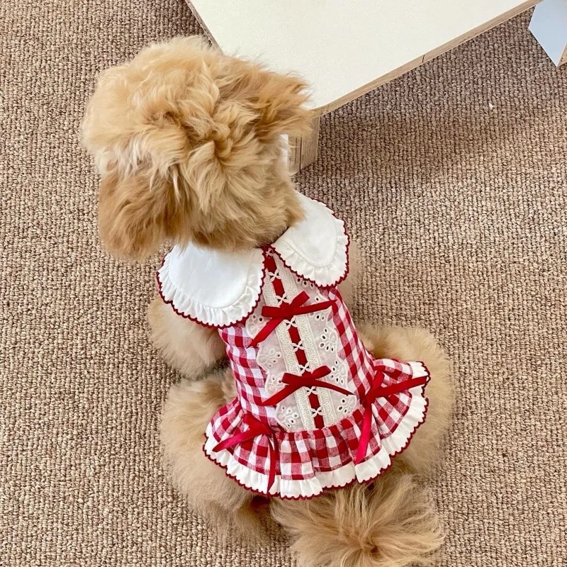 

Fashion Puppy Plaid Clothes Pet Suspender Skirt Grid Traction Buckle Two Leg Dress Clothes Breathable Cat Dog Princess Dresses