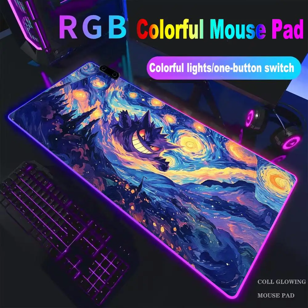 

G-gengar Mouse Pad High-end E-sports P-Pokémon Mouse Pad RGB LED Large Student Writing Pad Gamer Luminous Desk Mat Desk Carpet