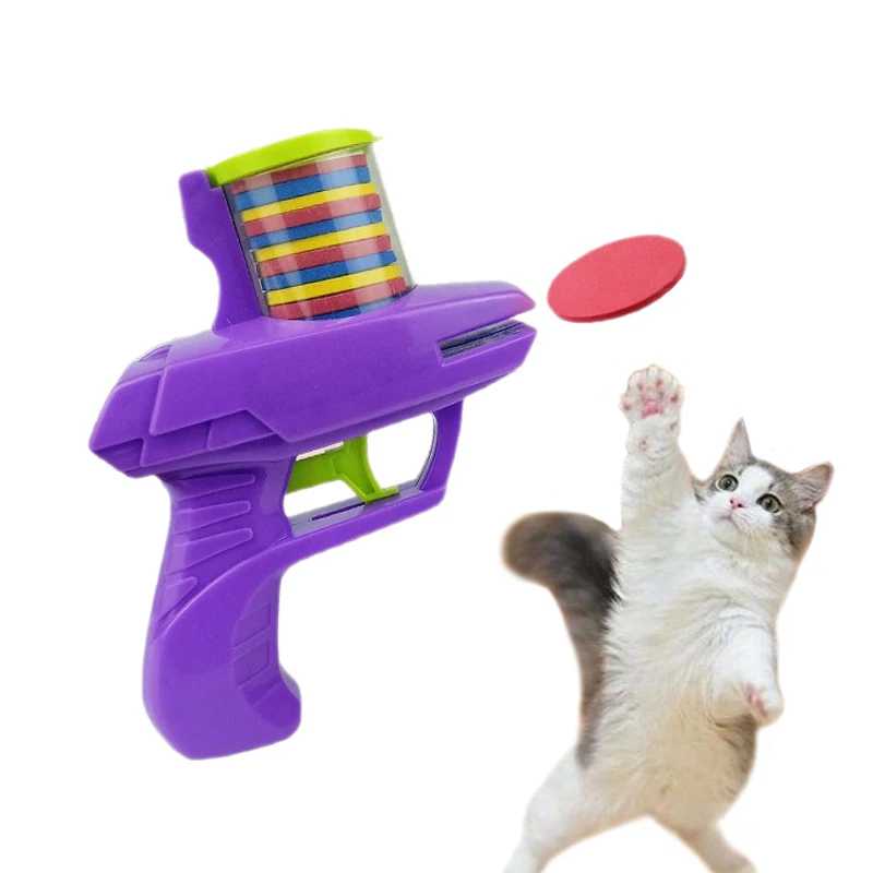 لعبة القط الممتعة الإبداعية الصحن الطائر بندقية مقترنة مع 15 قابلة لإعادة الاستخدام إيفا الصحن الطائر صيد الحيوانات الأليفة اللعب التفاعلية للكلاب والقطط