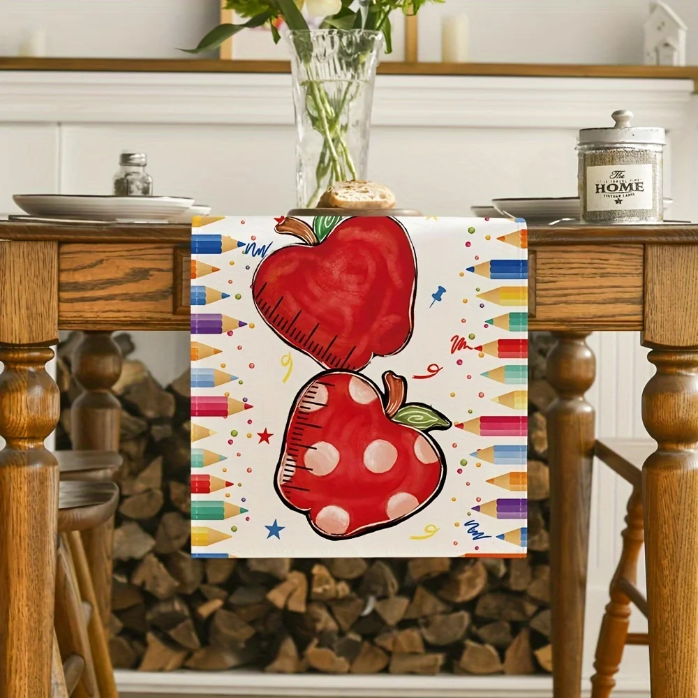 Colorful Pencil Print Back To School Table Runner Classroom Dining Table Decor Home Party Ornament For Students
