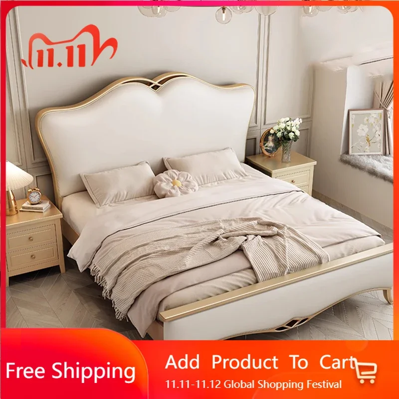 Postmodern Princess Bed Bedroom Girls Design Beauty European Bed Loft Luxury Castle Wooden Aesthetic Beliche Salon Furniture