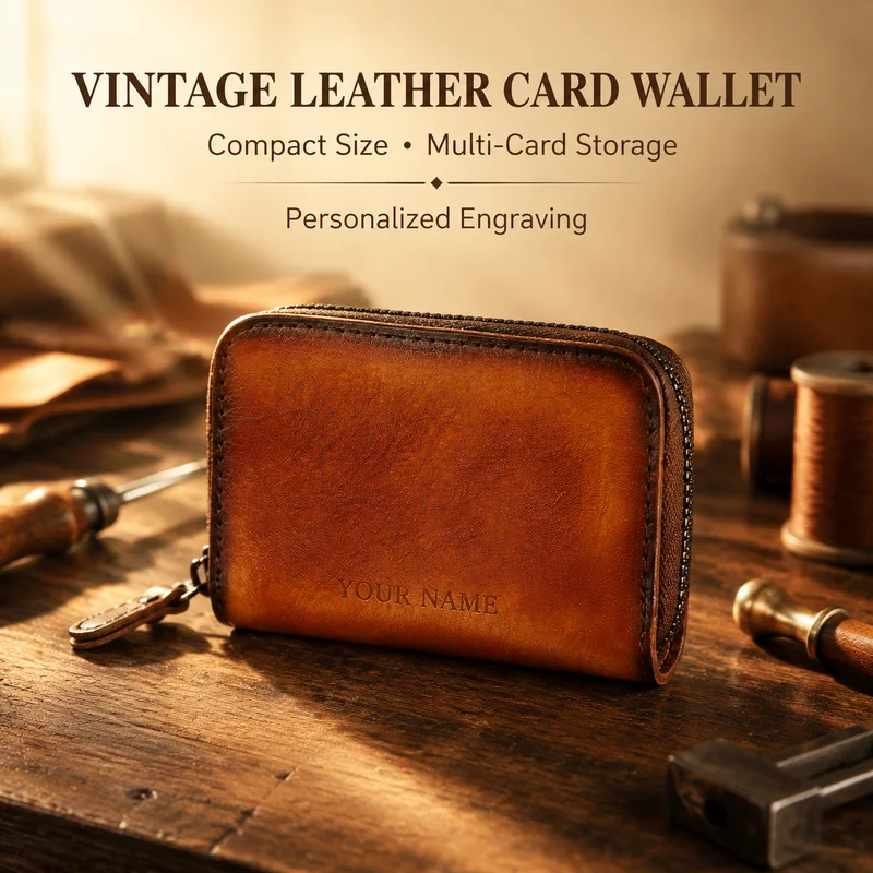 Mini Card Holder Multi Card Slots Soft Leather Wallet Top Grain Cowhide Slim Card Case Vintage Solid Color Free Engraving
