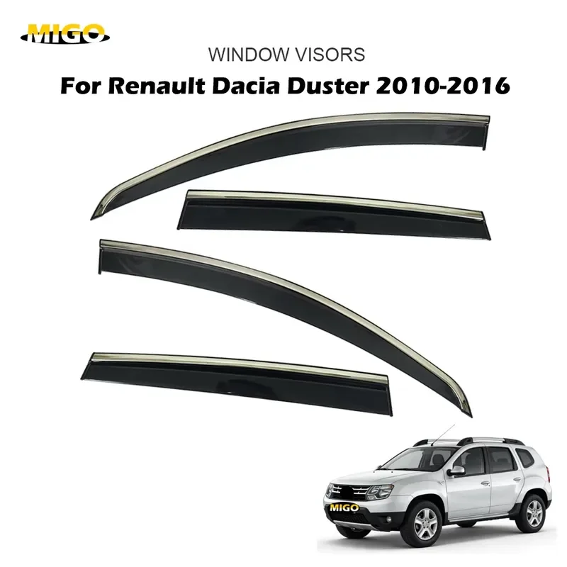 Smoke Black Tape-On Window Visor for Renault Dacia Duster 2010-2016 Car Wind Deflector 4Pcs Set OEM Wholesale Factory Supply