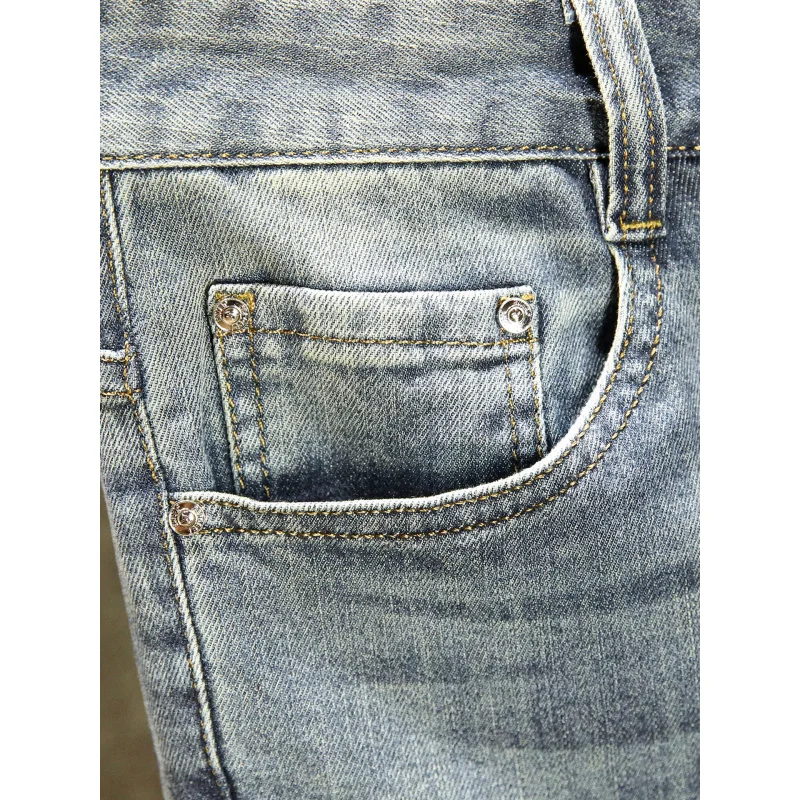 고급 자수 뒷주머니 청바지, 남성 스트레치 슬림핏, 슬림핏, 여름 패션, 라이트 럭셔리, 트렌디 팬츠