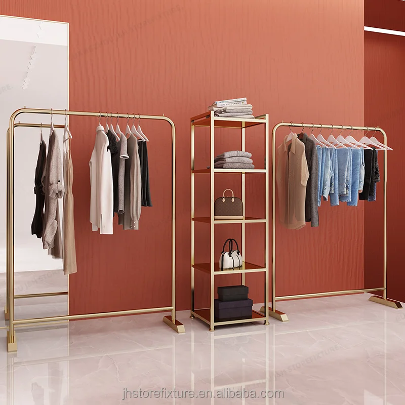 맞춤형 고급 부티크 골드 아동복 유아복 여성 의류 매장 진열대 옷걸이 벽걸이