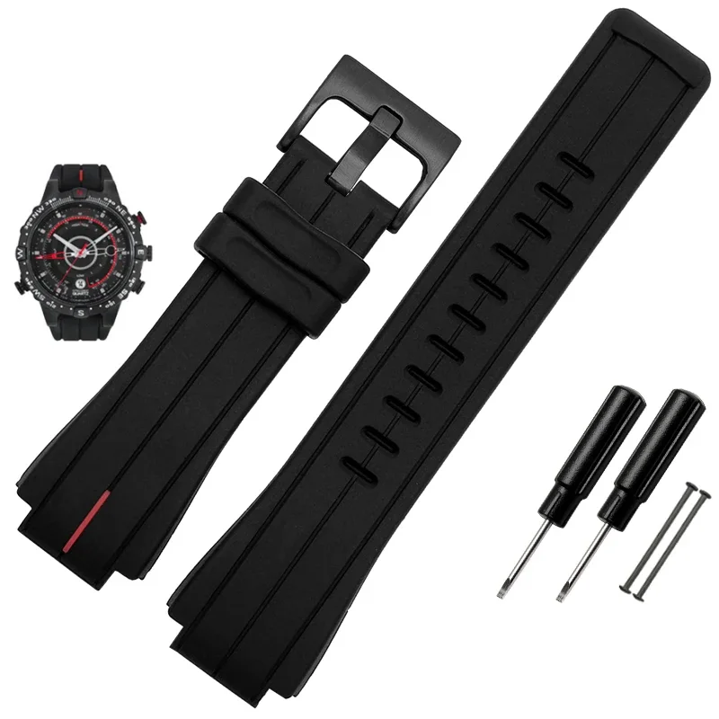 High Quality Rubber watchband for TIMEX watch T2N720 TW2T76300 T2N721 Series Men Black Waterproof Silicone Sports Strap 24*16mm