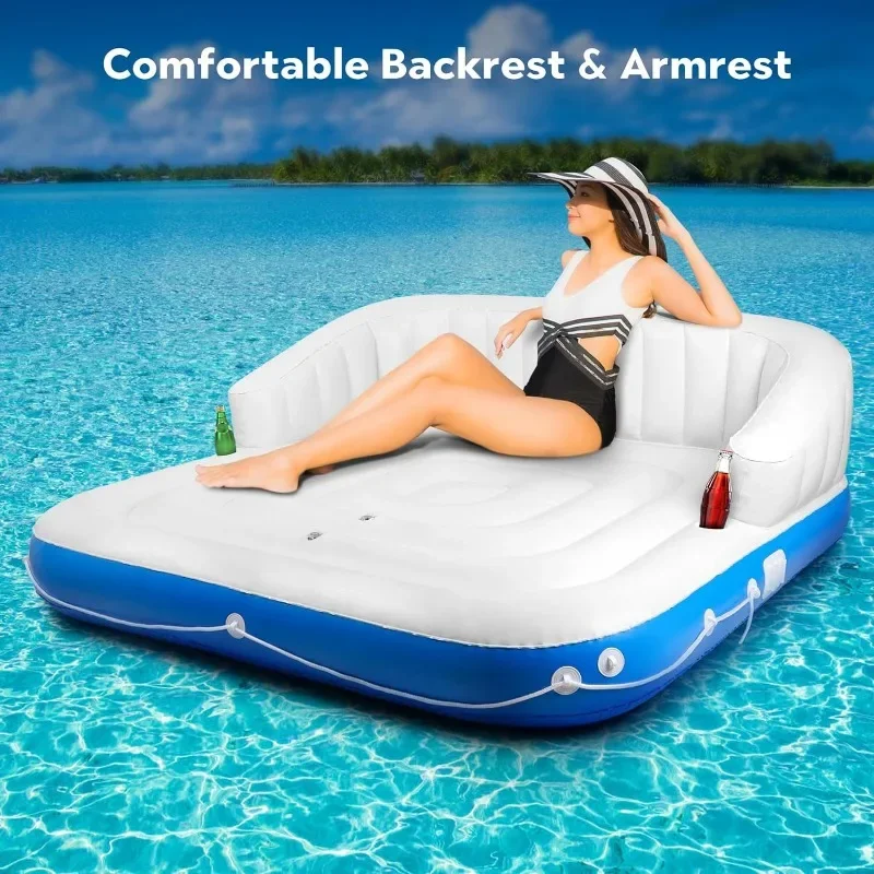 Floating Island with Canopy, Heavy Duty Inflatable Water Lounger Raft with 2 Cup Holders for Adults Lake Pool，Outdoor Furniture