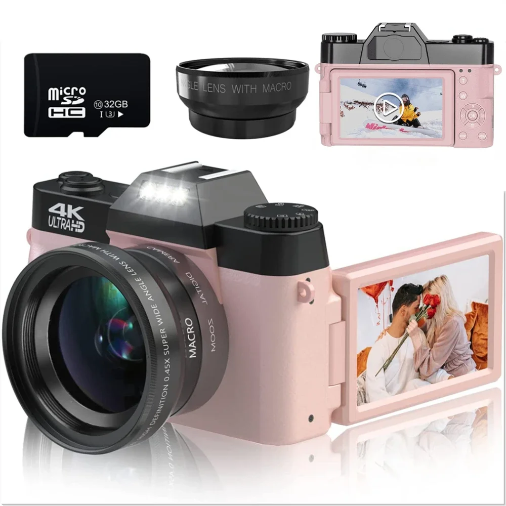 

4K Digital Camera for Photography 48MP Autofocus Anti-Shake Youtube Vlogging Selfie Camera 16X Zoom Video Camcorder with Flash