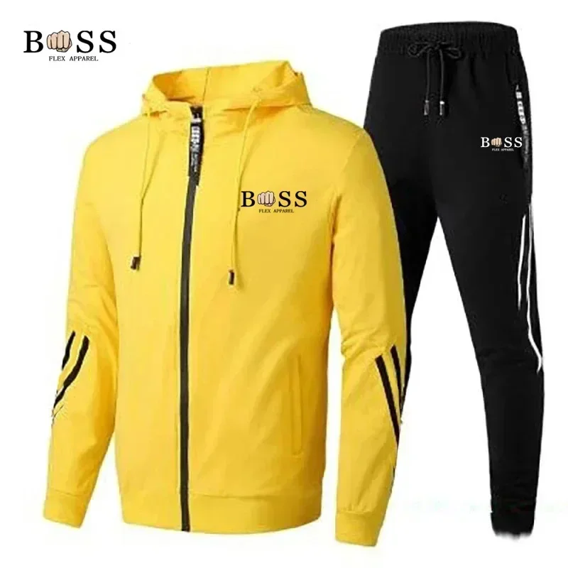 Conjunto de 2 piezas para hombre, Sudadera con capucha y cremallera, pantalones deportivos de marca de moda, ropa deportiva informal para Fitness y