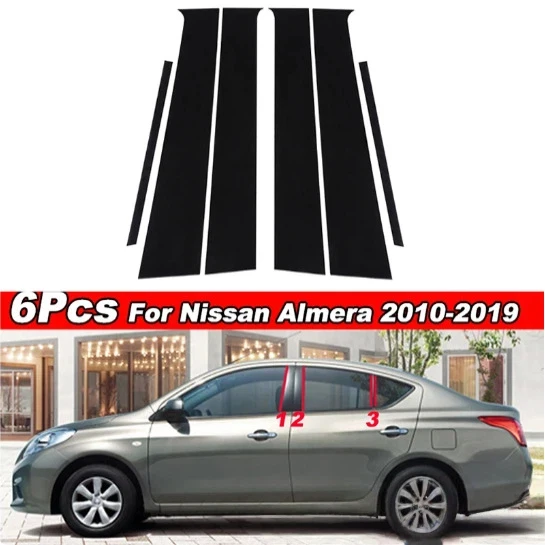

For Nissan Almera /Sunny /Versa 2007-2023 6PCS Window Trim Covers Center Film Column B C Pillar Posts Sticker Car Accessories