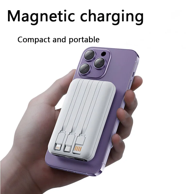 Macsafe Magnetic Wireless Charger Power Bank 10000mAh 22.5W Fast Charger Built-in Cable USB Output Power bank For iPhone Xiaomi