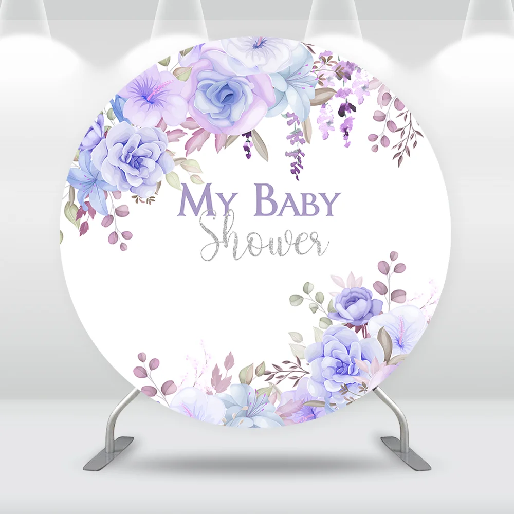 Baby Shower Decoration Circle Photography Background Lilac Flowers Wedding Party Round Backdrop Decoration Banner