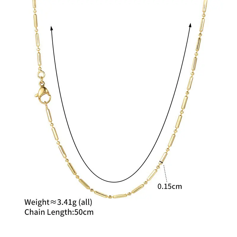 مجوهرات XP - 50 سم × 1.5 مم 14 قيراط مطلية بالذهب الفاتح مزيج طويل الخرز سلسلة صغيرة القلائد للنساء الرجال مجوهرات الأزياء