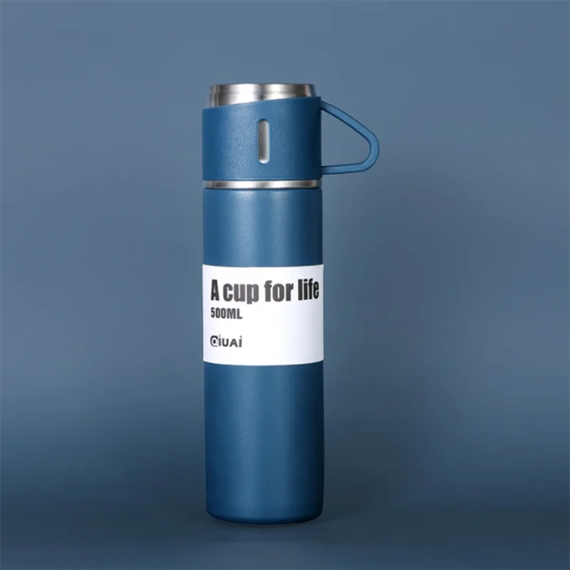 Personalized Laser UV Iamge Text Thermos Bottle 500ml/17oz with Lifting Ear Insulation Stainless Steel Elastic Lid Water Bottle