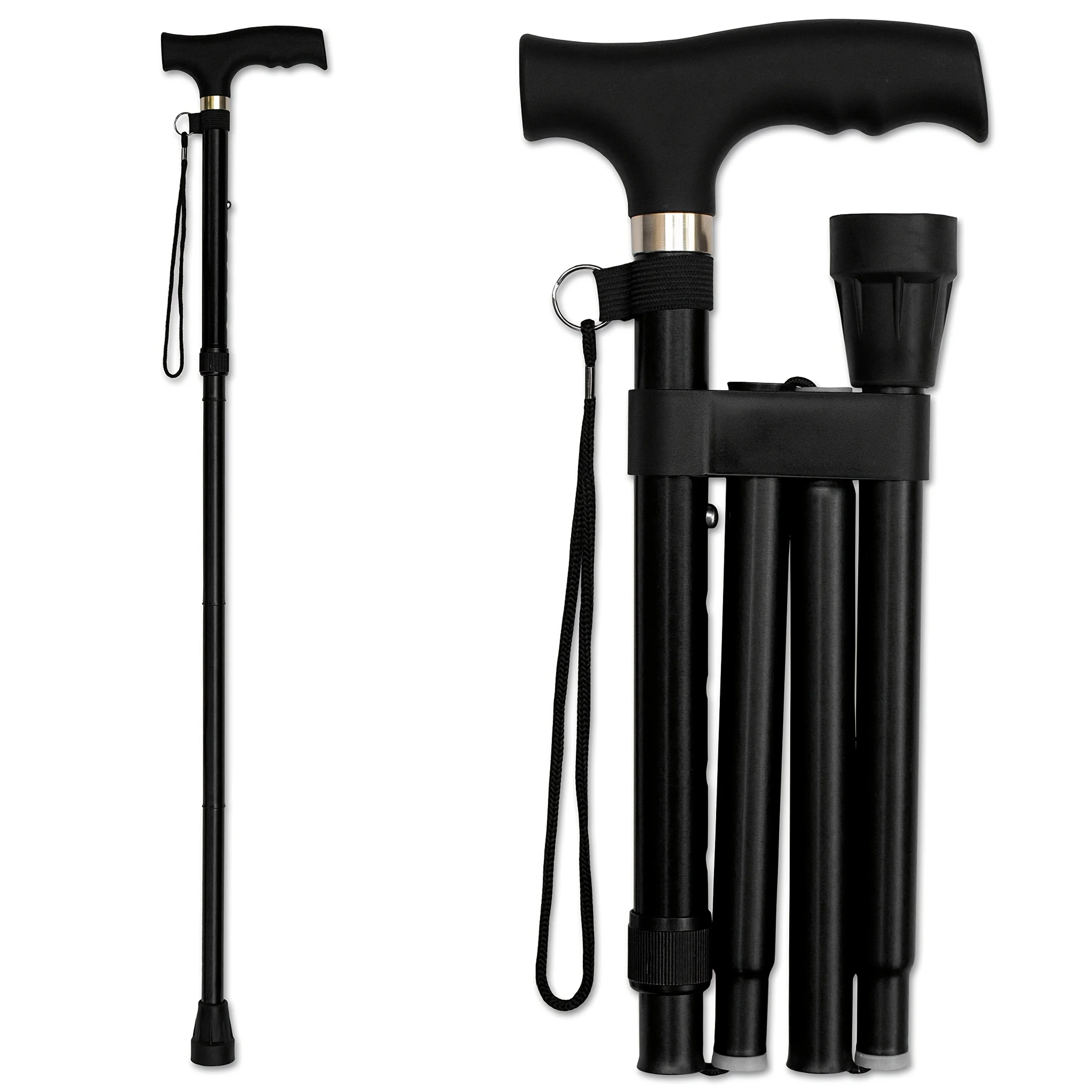 4-Section Ultralight Adjustable Folding Trekking Pole - Rubber Tip, Aluminum, Ergonomic. For Hiking & Mountaineering.