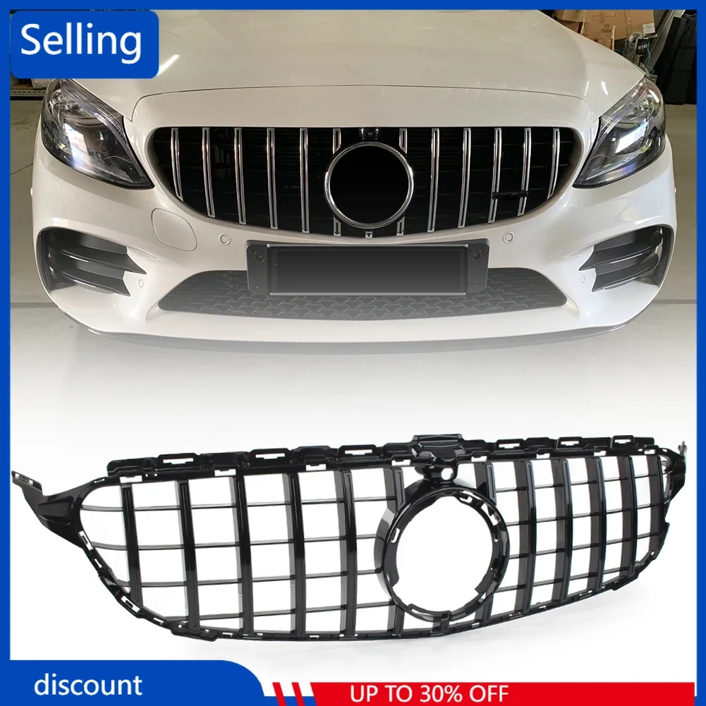 

Car Front Grill Style Upper Grille For Mercedes Benz W205 C-Class C200 C250 C300 C350 2019 W/ Camera Gloss Black fast