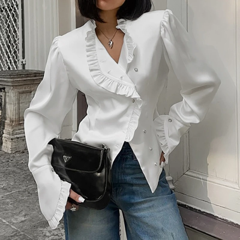 Fashionable and Versatile Ruffle Women's Shirt 2025 New Slim Fit Fungus Edge Top for Women