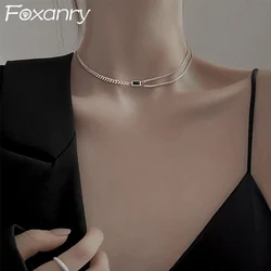 Foxanry Black Zircon Asymmetry Chain Chokers Necklaces For Women Girls Creative Elegant Fashion Simple Anniversary Jewelry Gifts