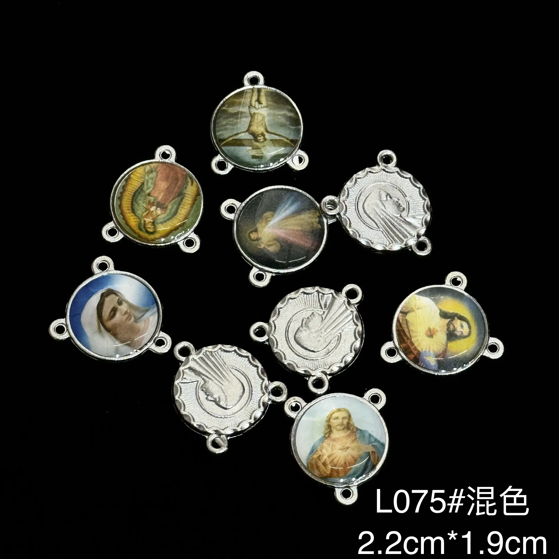 10Pcs 3-Hole Catholic Rosary Centerpiece Connectors Epoxy Virgin Mary Divine Mercy Medal Charms for DIY Jewelry view 4