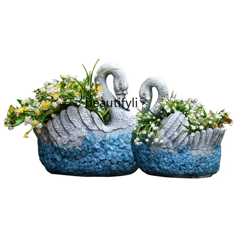 

GY Garden Decoration Swan Animal Flower Pot Outdoor Succulents Creative Personality Large Plant Pot Basin Balcony