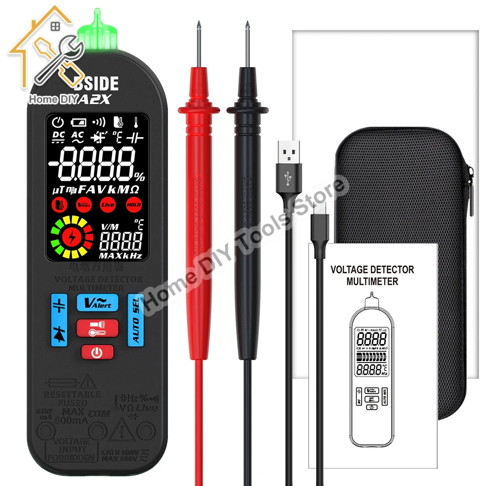 BSIDE A2 A2X Mini Multimeter LCD Digital Tester Voltage Detector DC/AC Voltage Frequency Resistance NCV Continuity Live