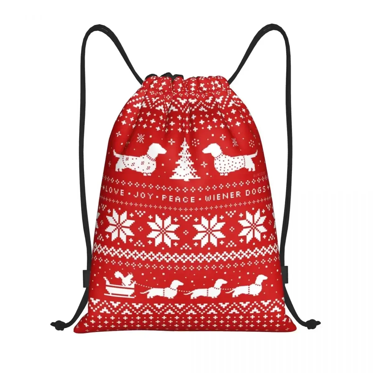 Custom Christmas Dachshund Sweater Pattern Drawstring Bags Women Men Lightweight Pet Dog Lover Sports Gym Storage Backpack