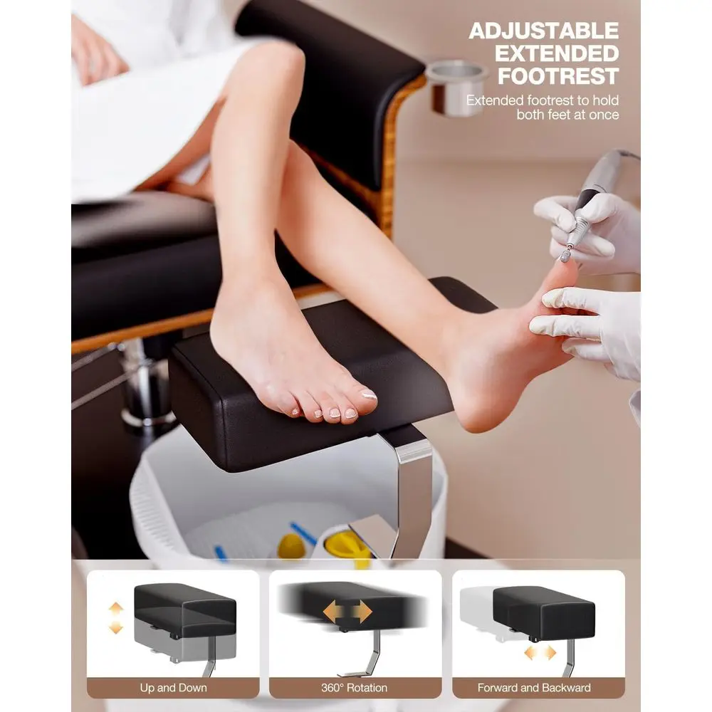 كرسي باديكير دوار 360 درجة بدون سباكة لتقنية الأظافر، محطة باديكير مع مقعد قابل للتعديل، مسند للقدمين وحمام القدمين، Pr