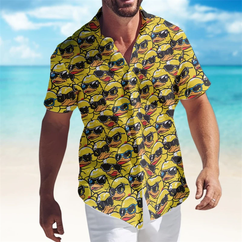

Cute Rubber Duck Graphic Beach Shirt Cool Ducks 3D Printed Shirts For Men Clothes Funny Duckie Female Blouses Kawaii Y2k Tops